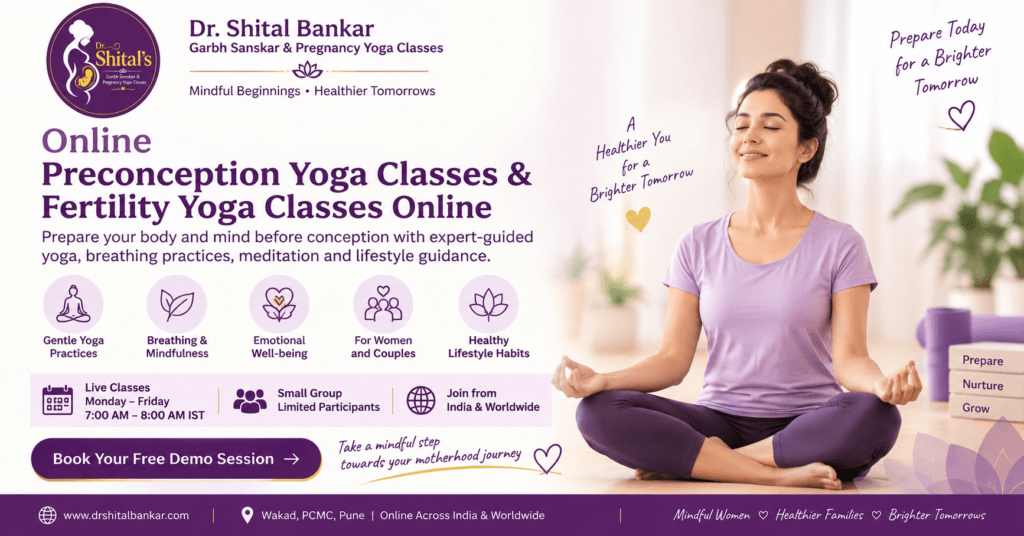 Online preconception and fertility yoga classes with guided yoga, breathing and meditation